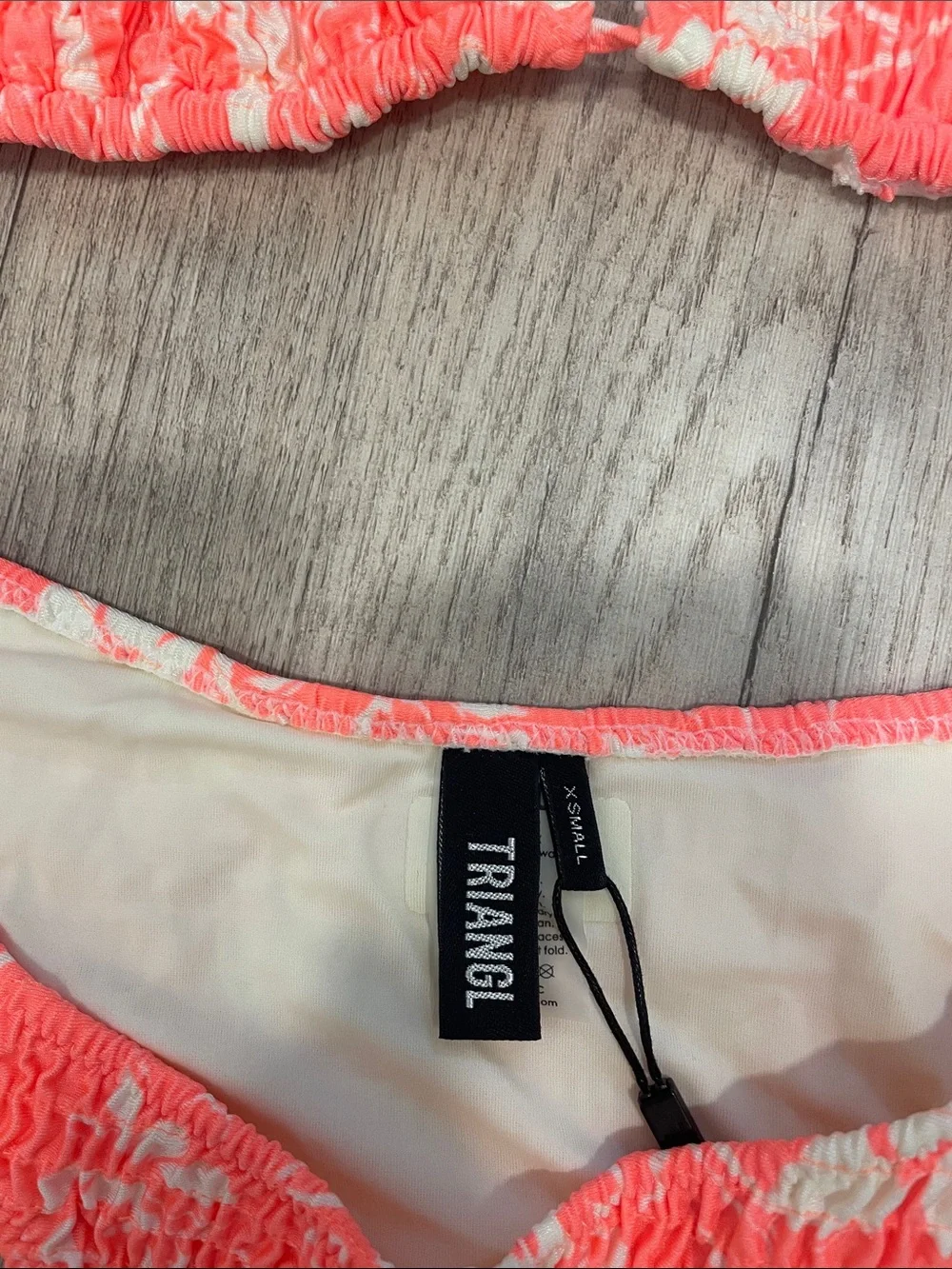 triangl swimwear Coral and White Floral Textured Bikini Set